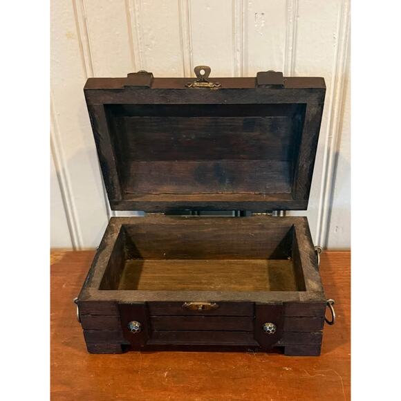 Domed Wooden Treasure Chest Mexico Rustic Jewelry Box Decor - Picture 2 of 6